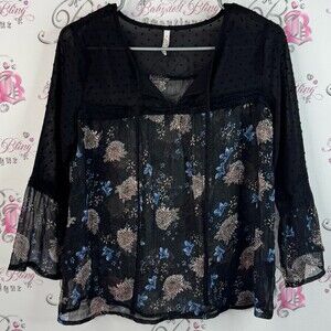 Lee cooper originals blouse long sleeve dotted Elegant Black Floral Women's Top